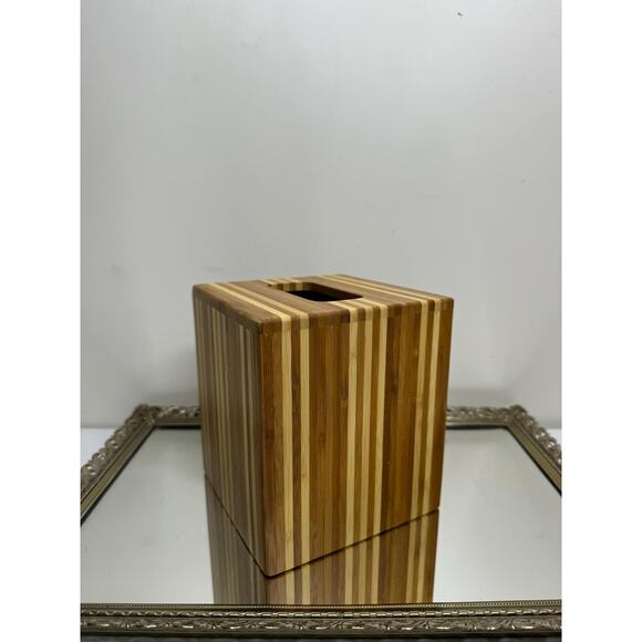 Natural Wood Tissue Box Cover Brown Beige Vertical Bath Decor Indonesia - Picture 4 of 8